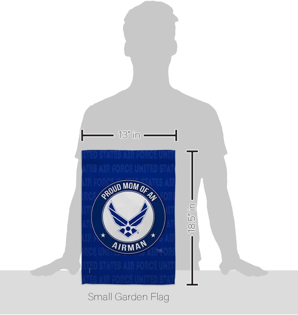 Proud Mom Airman Garden Flag - Set with Stand Armed Forces Air Force USAF United State American Military Veteran Retire Official - House Banner Small Yard Gift Double-Sided Made In USA 13 X 18.5