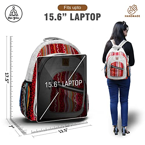 Ojas Yatra Natural Red Hemp Backpack Large - Boho Hippie Himalayan Bag For Travel & Festivals - Eco-Friendly Handmade Backpacks For Laptop & College #TOP1