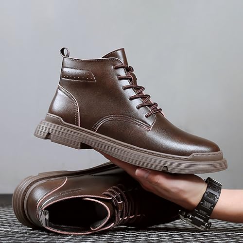 Men's Winter High-Top Leather Booties With Fleece, Water-Resistant & Breathable, Comfortable Dress Casual Shoes For Men, Ideal For Office Business Casual3