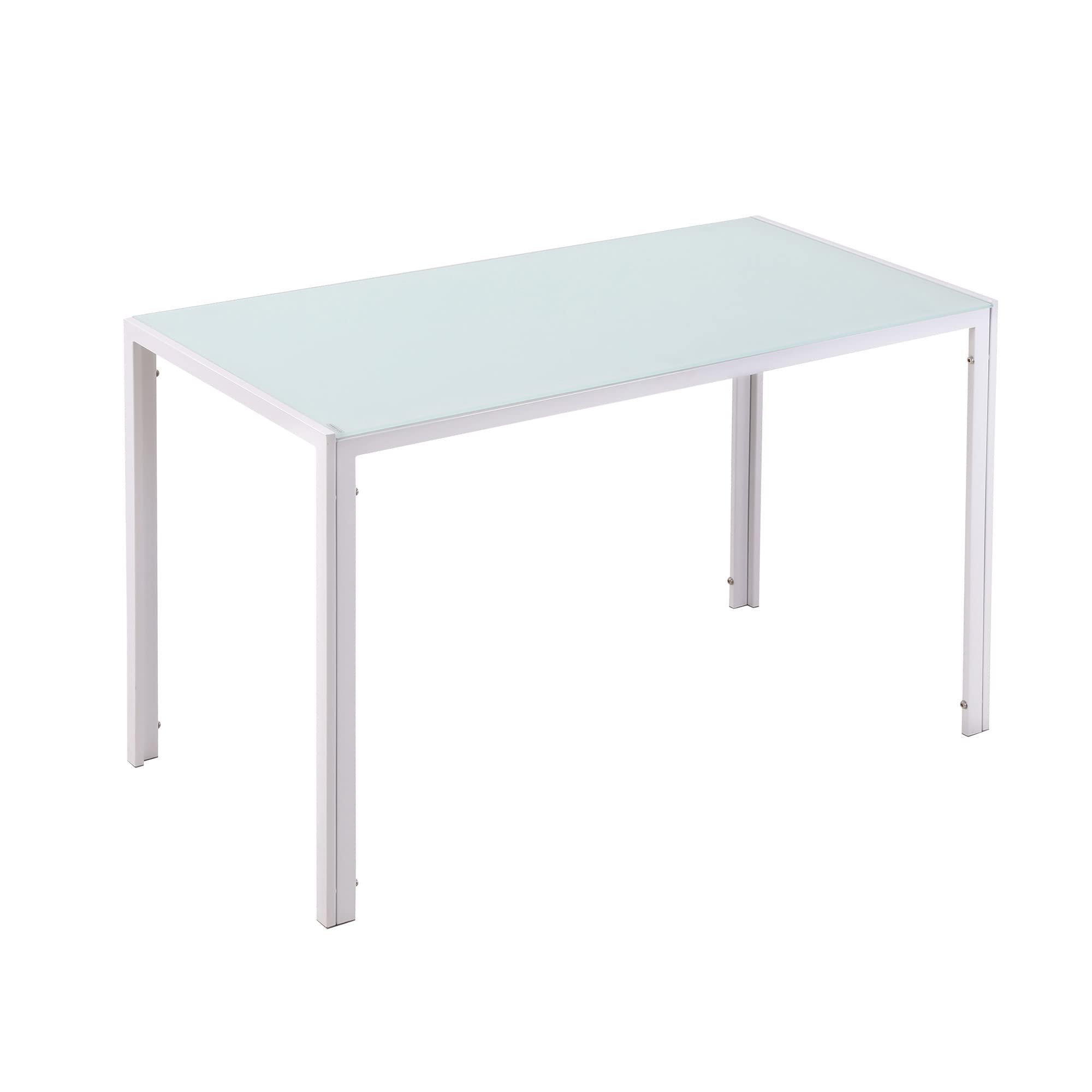 HOMCOM Tavolo Rettangolare da 4 Persone per Cucina e Soggiorno, Tavolo Moderno in Metallo e Vetro Temperato, 120x60x75 cm, Bianco