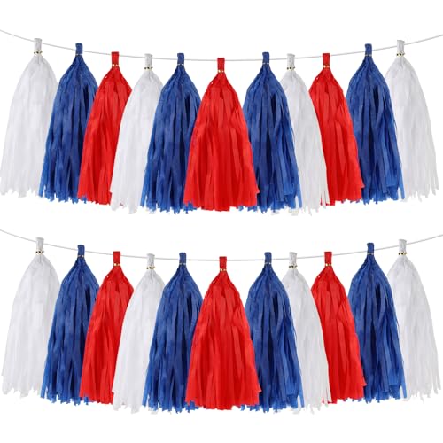 BestoFun 40 PCS Patriotic Tissue Paper Tassel Garland Red White Blue Tassel Banner Hanging Decorations for 4th of July Independence Day Memorial Day Veterans Day Election Party