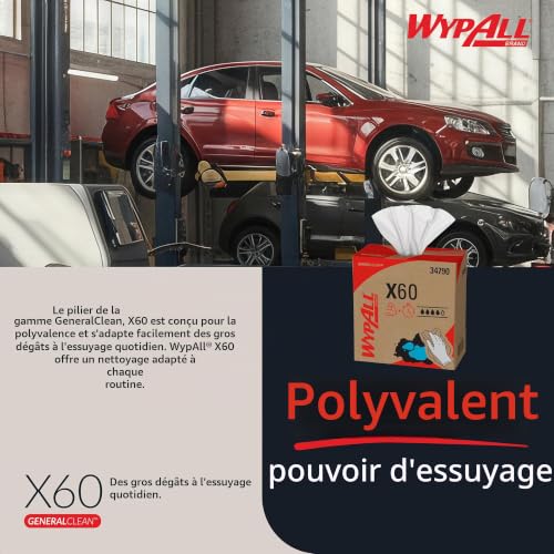WypAll X60 Cloths 8376 - Cleaning Cloths - 10 Pop-Up Boxes x 126 White Wiping Cloths (1,260 total) - 5