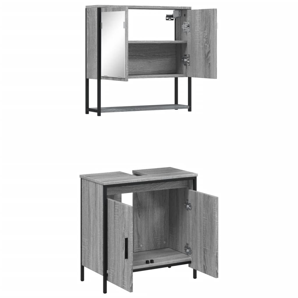 2-częściowy zestaw mebli łazienkowych Sonoma z materiału drewnopochodnego z szafką pod umywalkę i szafką z lustrem, 60 x 30 x 60 cm i 60 x 16 x 60 cm, montaż ścienny dla porządku w pralni