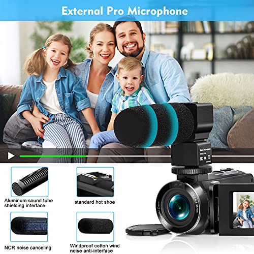 Videocamera 2.7K UHD 36MP Camcorder IR Visione Notturna 16X Zoom Digitale Registratore 3.0IPS Touch Screen Videocamera Vlog per YouTube con Microfono,Stabilizzatore,Paraluce,Telecomando, 2 Batterie