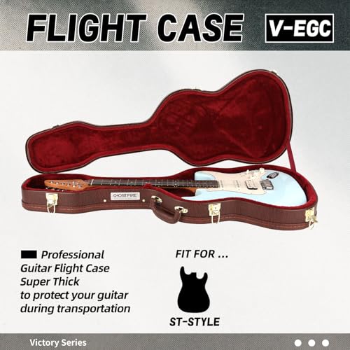 Image of GHOSTFIRE Electric Guitar Standard 39-Inch Hard Case for ST, V-EGC Brown | Portable Hard-Shell Case With Lock, Super Thick Case Fit for ST Guitar, Soft Velvet Lining Suitable Inner Design