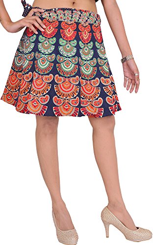 Image of Exotic India Sanganeri Wrap-Around Mini-Skirt with Printed Motifs