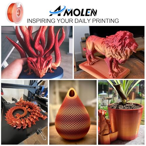 Image of AMOLEN Silk PLA Gradient 3D Printing Filament, 1KG Spool 1.75mm Silk Shiny Red Gold Gradient Printer Filament 2.2lb Brighter New Version, Compatible with 3D Printer and 3D Pen