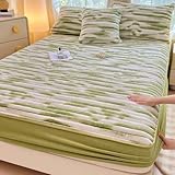 Plüsch-Spannbettlaken, Weiches, Flauschiges Spannbettlaken, Warme Bettwäsche, Maschinenwaschbarer Matratzenschoner(Green,47.24x78.74in)