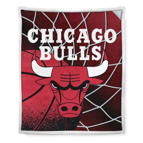 Northwest Chicago Bulls NBA Officially Licensed 50" x 60" Faux Sherpa Lined Throw Blanket – Ultra Plush Reversible Blanket for Couch, Bed, Game Day & Cold Weather Comfort