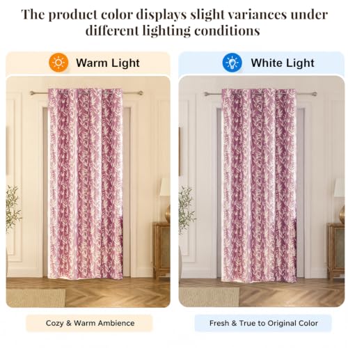Image of HOKIPO Luxe Foliage Foil Printed Curtains 7 Feet Long 1 Panel, Onion Pink