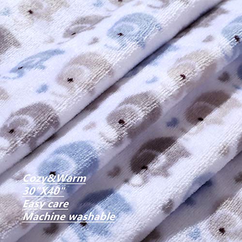 Image of CREVENT 30 inchX40 inch Cute Lightweight Silky Cozy Warm Baby Blanket for Boys Infant Toddler Newborn Unisex Crib Cot Stroller, Baby Shower, Summer Spring (Blue Elephant)