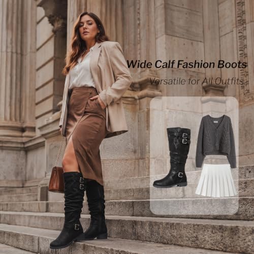 Image of Luoika Women's Extra Wide Calf Knee-High Boots | Wide Width, Round Toe, Plus Size, Slouchy Boots, Low Heel, Winter Boots.