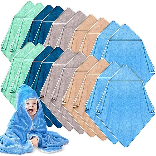 Image of Preboun 20 Pieces Baby Bath Towel Bulk Absorbent Coral Fleece Newborns Hooded Baby Towels 30 x 30 Inches Soft Colored Toddler Shower Towel for Babies Infant Newborn Boys Girls Gifts (Blue Series)