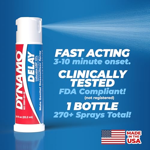 dynamo delay spray for men  13 lidocaine numbing spray to help you last longer in bed  1 pack climax control  fda compliant 075 fl oz
