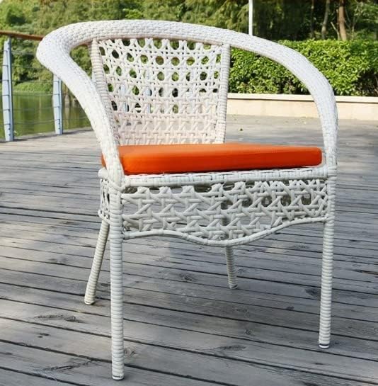 Image of India 4+1 Outdoor Indoor Patio Furniture Sets Rattan Chair Patio Set Conversation Set Bistro Set Chairs Balcony Rooftop Garden Furniture Chair with Cushion (White & Orange), 78 x 46 x 46 Cm