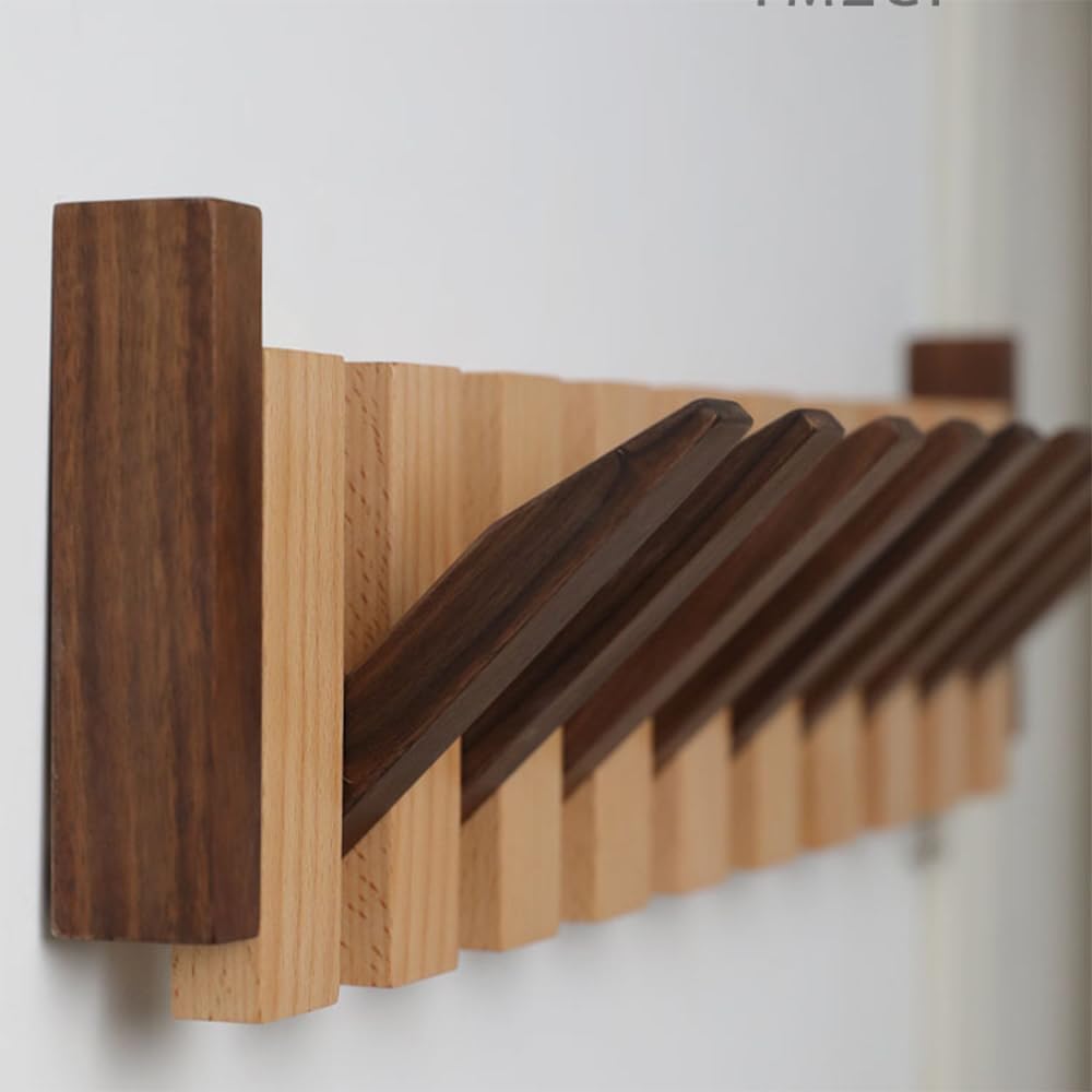 Perchero para Piano, Perchero para Llaves de Piano de Madera Maciza, Perchero de Pared con Ganchos abatibles 4/6/8, Perchero de Haya y Nogal Negro, para Entrada, Sala de Estar, Dormitorio,8 Hooks