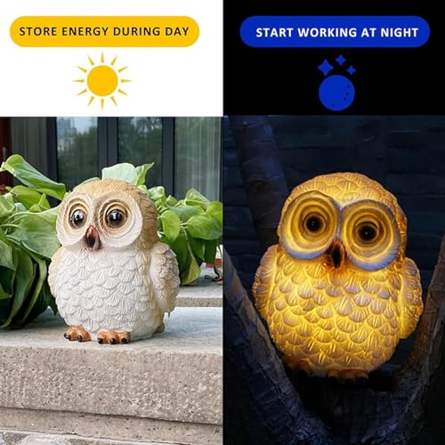 Image of XERGY Solar Powered Garden Decor Owl Resin Statue - Outdoor Decorative Lamp with Auto Dusk to Dawn Sensor, Waterproof Light for Lawn,Terrace & Balcony - Warm White (Brown)