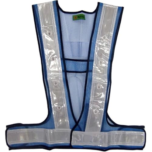 LED安全ベスト・高輝度LED青点滅(水色銀反射・再帰反射シート6cm巾/フリーサイズ)