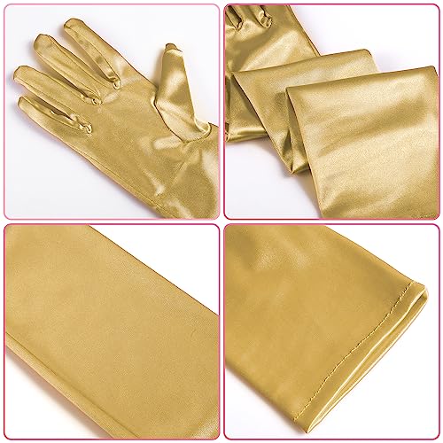 NQEUEPN Women's Gold Long Satin Gloves, 21" Stretchy Opera Gloves for Women Adults, (Gold) - Image 4