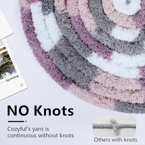 Image of Cozyful Chunky Yarn for Hand Knitting - #10 Chunky Chenille Blanket Yarn, Jumbo Big Thick Chunky Yarns for Crocheting, Tie Dye Bulky Knit Yarns, 8 Skein (20 yds 8 oz Each Skein), Purple & Grey & Sky