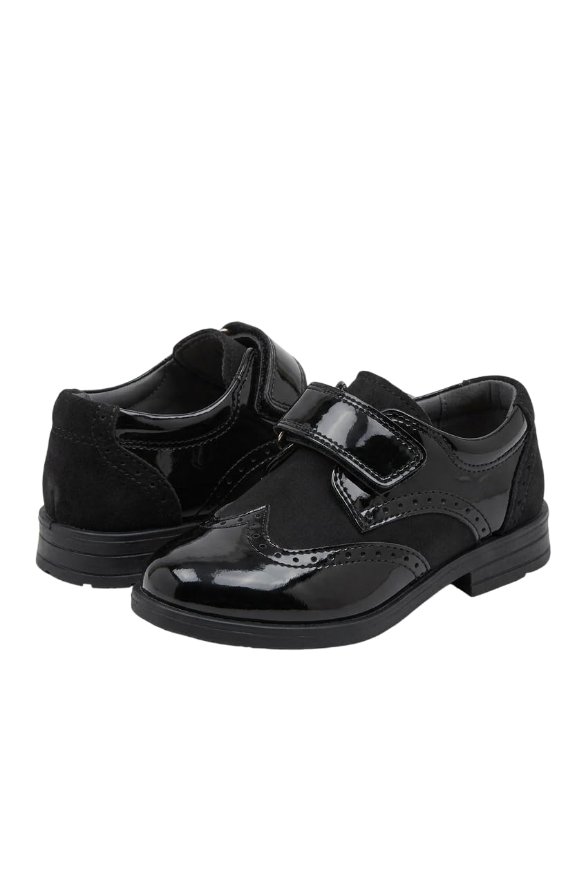 SIRRI Schwarze Brogue-Schuhe aus Lackleder und Wildleder für Jungen mit Klettverschluss, ideal für Hochzeiten und Abschlussbälle