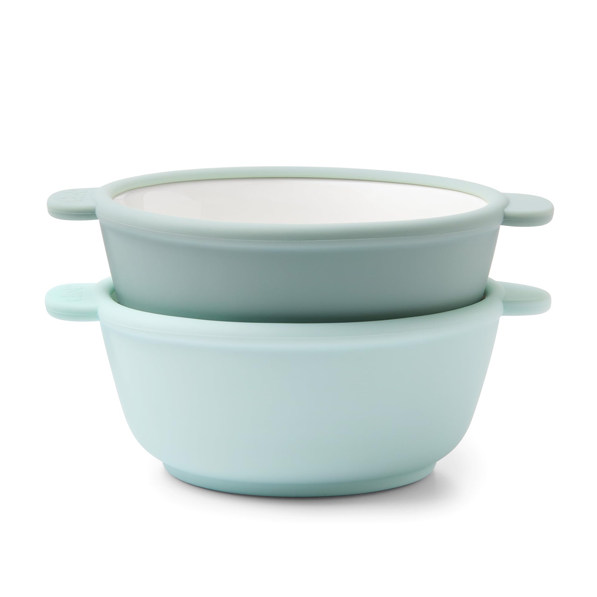 Ello Clean Start Ceramic Toddler Bowls with Sleeves, 2 Pack, Dewdrop