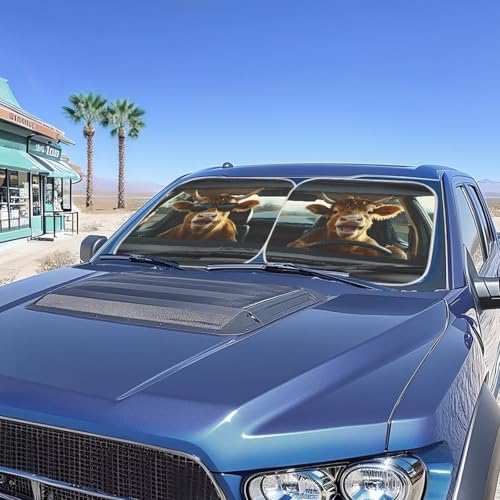 Image of Fashion Highland Cow Sunshade Visor 2 PCS Car Windshield Sun Shade Easy Installation Foldable Automotive Interior Accessories for Sun Protection Sun Shade for UV Protection