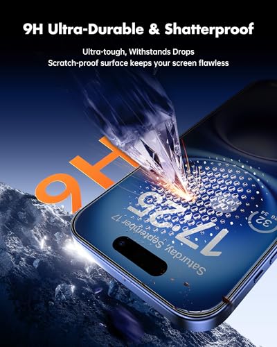 Image of UNBREAKcable Privacy Screen Protector for iPhone 16, Anti-Spy Shatterproof Tempered Glass [True 28Anti Spy] [9H Hardness] [Easy Installation Frame] Black Protector for iPhone 6.1 inch - 2 Pack