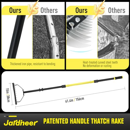 JARDINEER Thatch rake & Manual Dethatcher Tool- Heavy Duty Dethatching Rake for Lawn Care with 21 Stainless Steel Tines-15-Inch Wide Thatching Rake for Efficient Grass De-thatching 4 JARDINEER Thatch rake & Manual Dethatcher Tool- Heavy Duty Dethatching Rake for Lawn Care with 21 Stainless Steel Tines-15-Inch Wide Thatching Rake for Efficient Grass De-thatching - Image 4