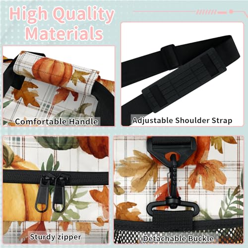 Kizmoglux Pumpkin Maple Leaf Plaid Travel Duffel Bag Weekender Overnight Bags for Women Men Foldable Waterproof Tote Bag with Trolley Sleeve3