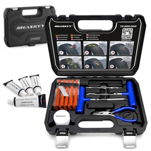 HASKYY 47 TLG PR Flickzeug Profi Reifenreparatur Set PKW Pannenset Vulkanisier Streifen Motorrad