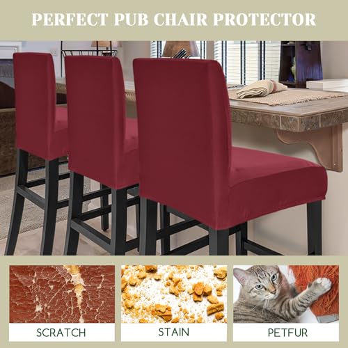 Image of Bar Stool Covers Counter Chair Slipcovers Set of 4,Wine Red | Stretch Barstool Seat Covers,Washable Removable Pub Tall Stool Slipcover,Bar Chair Cover for Kitchen Dining Room Cafe