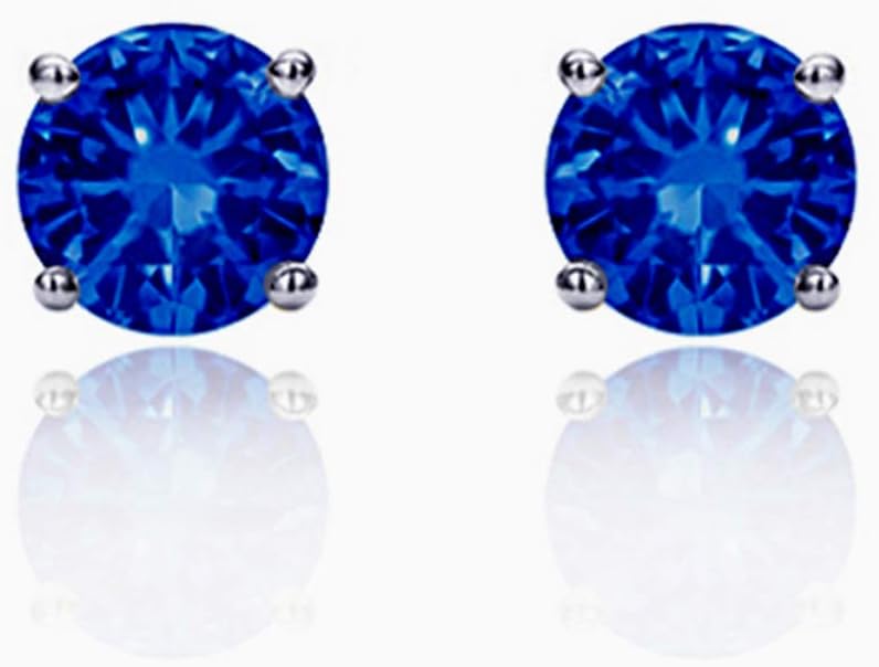 Sterling Silver 8mm Round CZ Earrings Casting Prong Setting Stud Earrings, 13 Colors