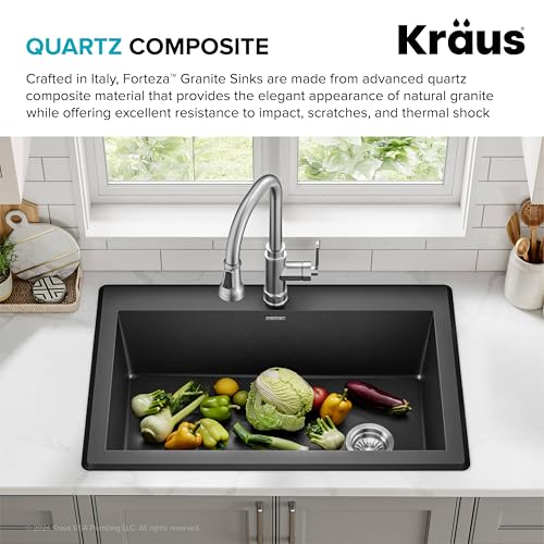 KRAUS Black 33 in Single Bowl Drop In Granite Kitchen Sink KGD-54BLACK - image 5