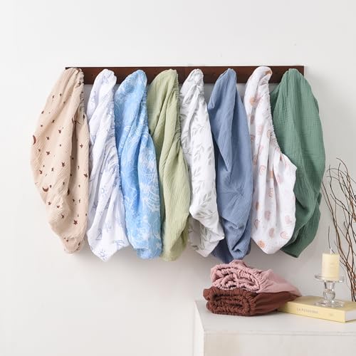 Image of TADO MUSLIN Baby Crib Sheets 2 PCS, 100% Organic Cotton Crib Sheet for Standard Crib Mattress(52 inchx 28 inch), Fitted and Soft Breathable Muslin Crib Mattress Sheet for Girl and Boy (Rainbow, Pink)