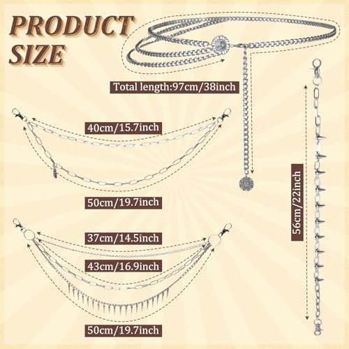 4 Pcs Multilayer Metal Waist Chain Belt for Women, Jean Pants Chain Adjustable Women Long Belt Body Belly Jewelry for Dresses Jeans Trousers wallet2