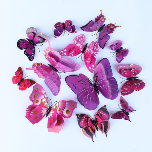 Image of JAAMSO ROYALS Dark Pink 3D Magnet Butterfly Stickers for Wall, Decoration Items, Stickers, Wall-Decor, Butterflies for Walls Decoration (Set of 12)-Self-Adhesive