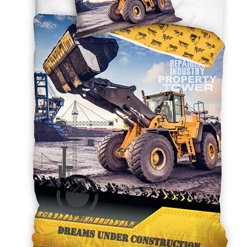 Bagger Bettwäsche Bettbezug 135x200 80x80 Baumwolle · Kinderbettwäsche Baustelle für Mädchen und Jungen · 2 teilig · 1 Kissenbezug 80x80 + 1 Bettbezug 135x200 cm - Image 5