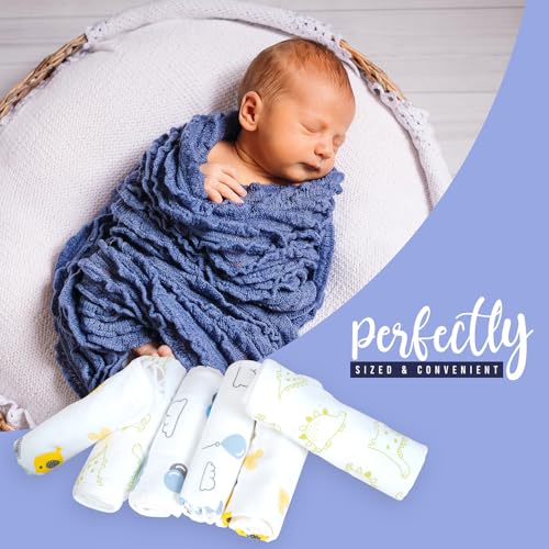 Image of T 100% Organic Muslin Cotton Baby Washcloths - GOTS Certified - complies with CPC - Pack of 6 (White Base, Sea2Sky)