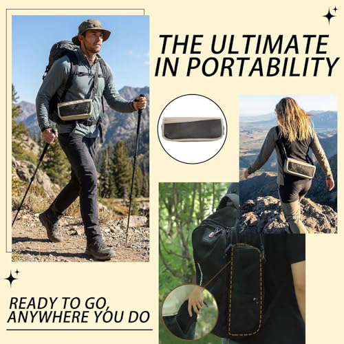 Image of Portable Folding Stool - 12 inch Tall Collapsible Backpack Stool with Storage Pouch, Hands-Free Carry & Supports 300 lbs, Ultralight for Hiking, Fishing, Camping, Festivals (Khaki, Standard)