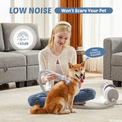 Image of DUMOS 2.5L Pet Grooming Vacuum Kit, 3 Adjustable Suction Modes, 5 Professional Grooming Tools with Cordless Low Noise Dog & Cat Hair Clippers, Classic Gray