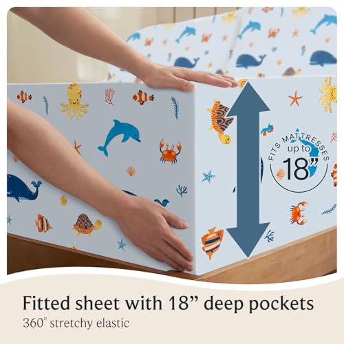 LuxClub 4 PC Full Sheet Set Blue Whale, Kids Bed Sheets Twin Size, Toddler Bedding Set for Girls, Boys, Teens - Deep Pocket - Machine Washable - Soft Microfiber