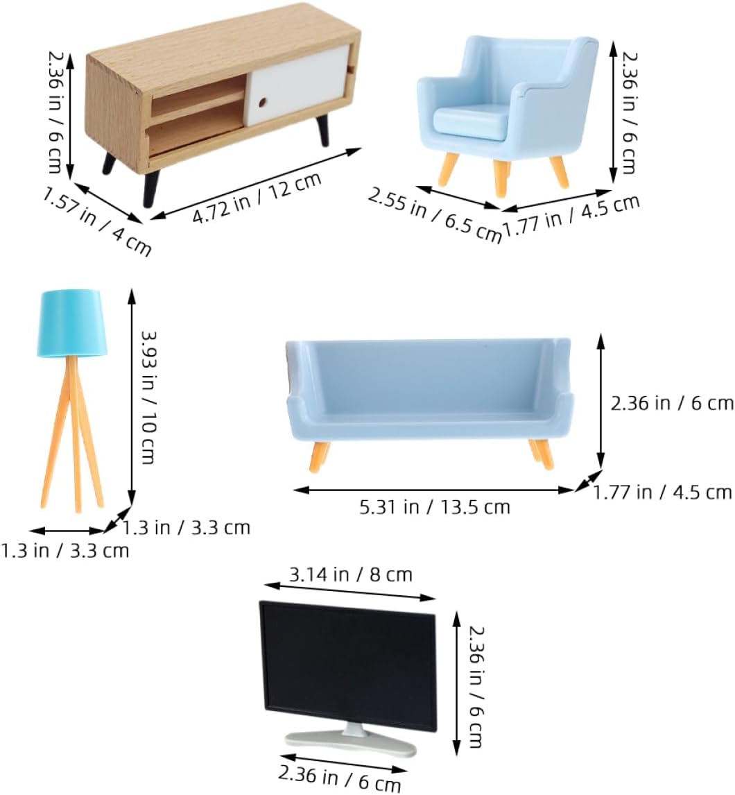 1 Set Miniature Furniture Dollhouse Decor with Tv Cabinet Lamp Sofas for Realistic Decoration for Mini House Landscape and Model Displays