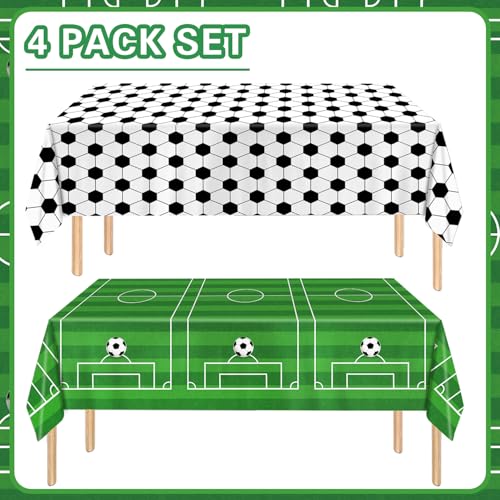 Image of QIYANPAX 4 Pieces Soccer Tablecloths - Soccer Birthday Party Decorations Soccer Table Cloth Soccer Tablecloth Plastic Table Cover for Sports Soccer Theme Party Decorations, 54 x 108 Inch