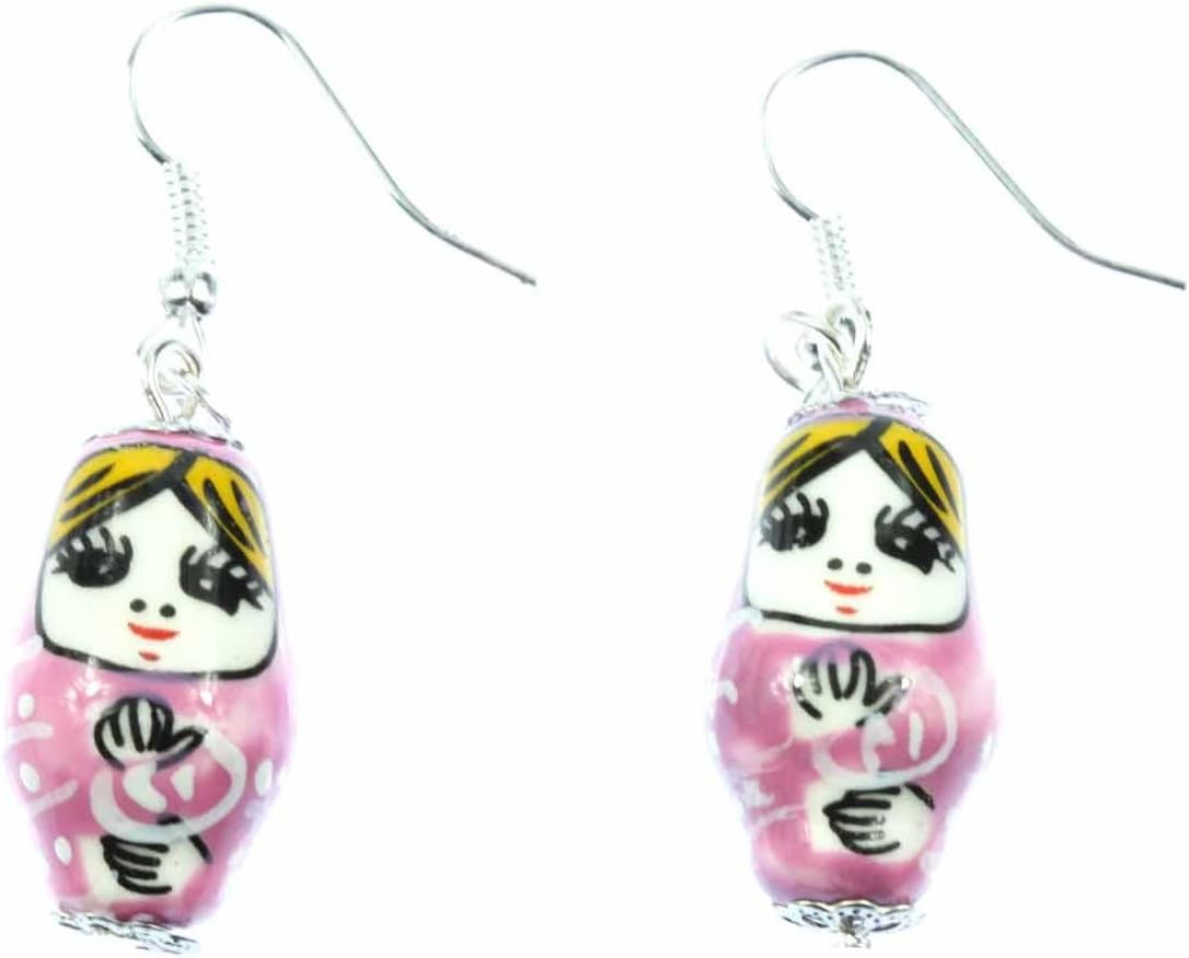 Miniblings Matroschka Ohrringe - Handbemalte Russische Puppe Porzellan Hänger