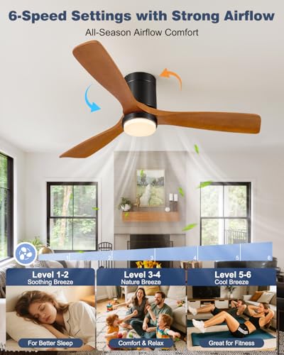 Image of 52 Inch Ceiling Fans with Lights and Remote, 3 Blade Low Profile