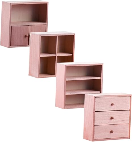 Miniatura 1 de NOLITOY 4 piezas de mini gabinete de decoración de mini librería, gabinete de casa de muñecas, modelos en miniatura, gabinete de juguete para