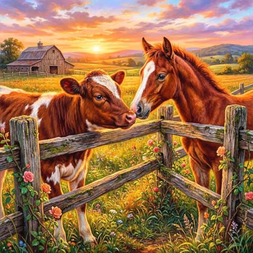Stalente Diamond Painting Kits for Adults Horse and Cow 5D DIY Diamond Art Kits for Beginners Round Full Drill Diamond Painting for Home Wall Decoration Gift 1212inch Animal