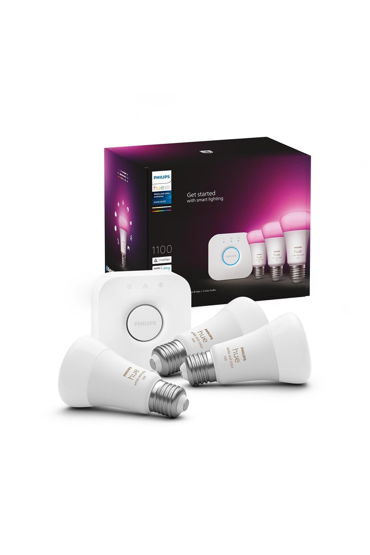 Philips Hue WCA 9W E27 Renkli Akıllı Ampul 3'lü Başlangıç Seti, Hue Bridge Dahildir