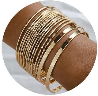 Stackable Bracelets Gold Bangles for Women Multi Indian Bangle Bracelet Set for Teen Girls Layered Cable Smooth Bracelets Womens bracelets Jewelry Gifts
